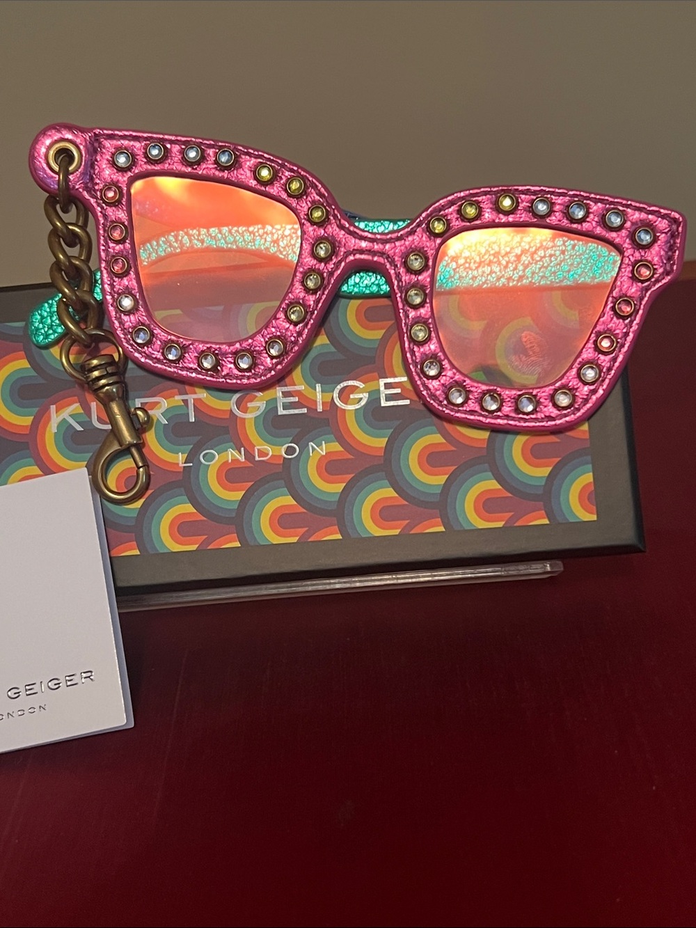Kurt Geiger Pink Studded Cat-Eye Sunglasses Bag Charm